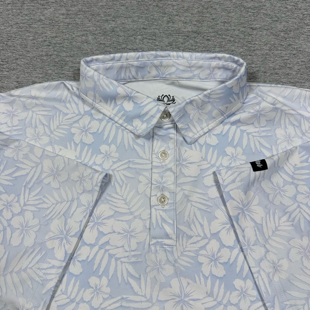 KaiPar Golf Polo Shirt Mens 3XL Blue White Floral Performance Stretch Hawaiian